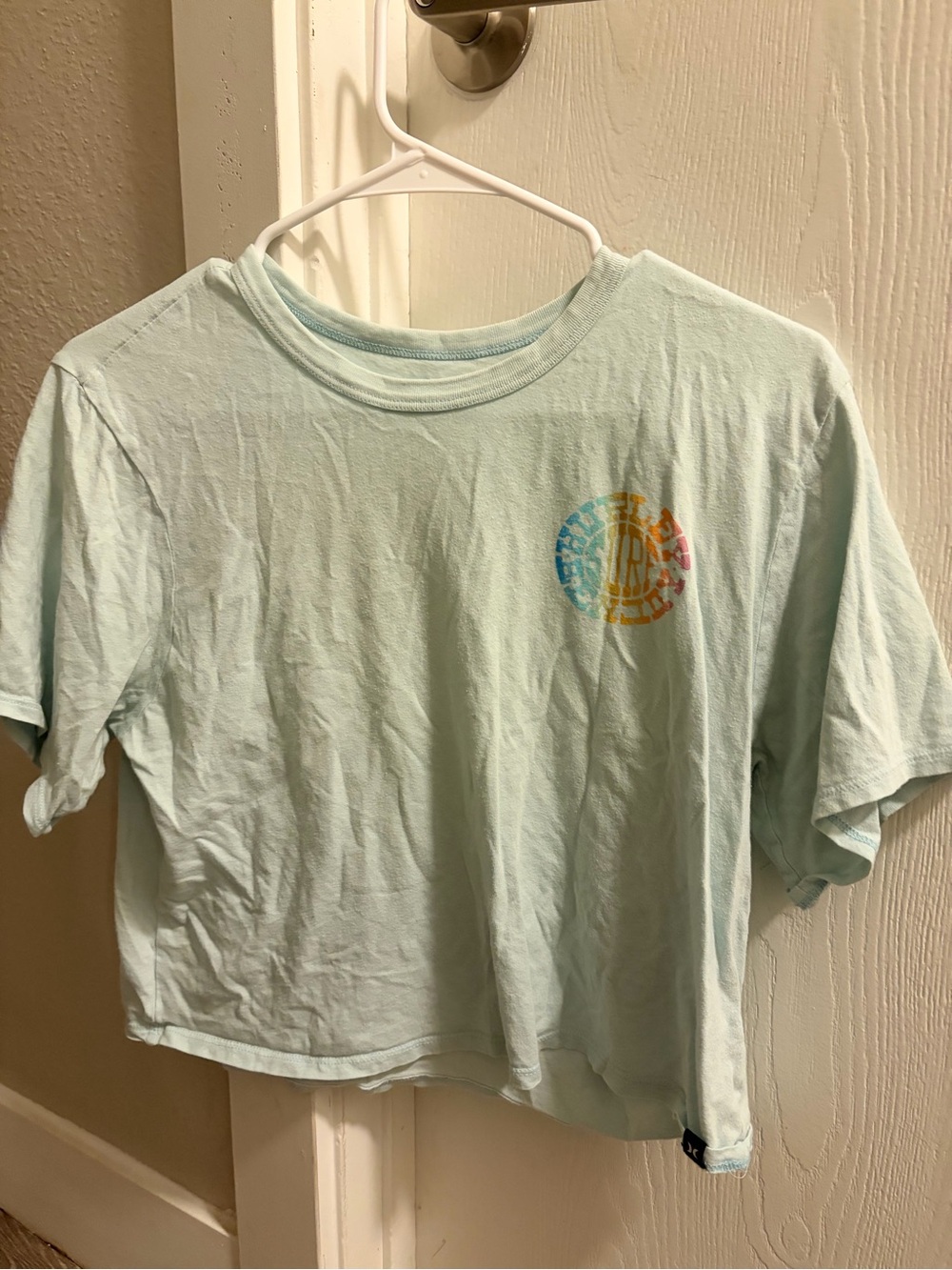 Hurley Light Aqua Short Sleeve Tee with Small Multicolor Chest Logo